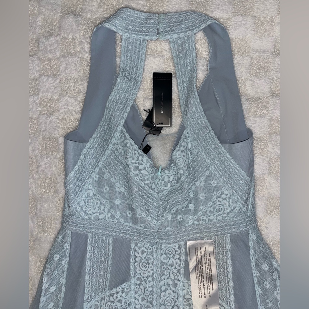 NWT! BCBGMAXAZRIA Raissa Halter Neck Maxi Evening Gown in Haze Combo • Size 12 - Picture 9 of 16
